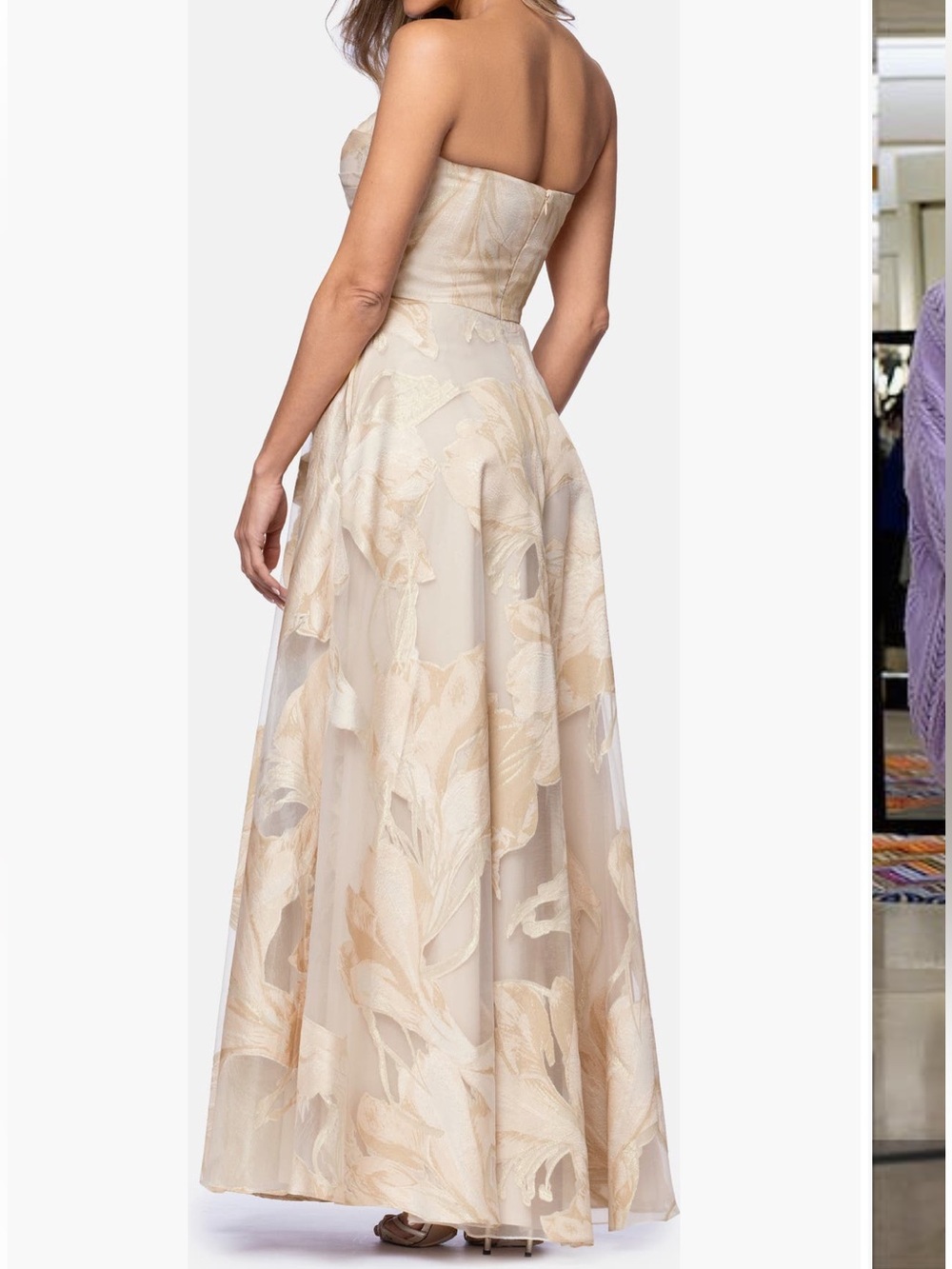 Xscape Evenings Shania Floral Jacquard Strapless Gown - Picture 4 of 9
